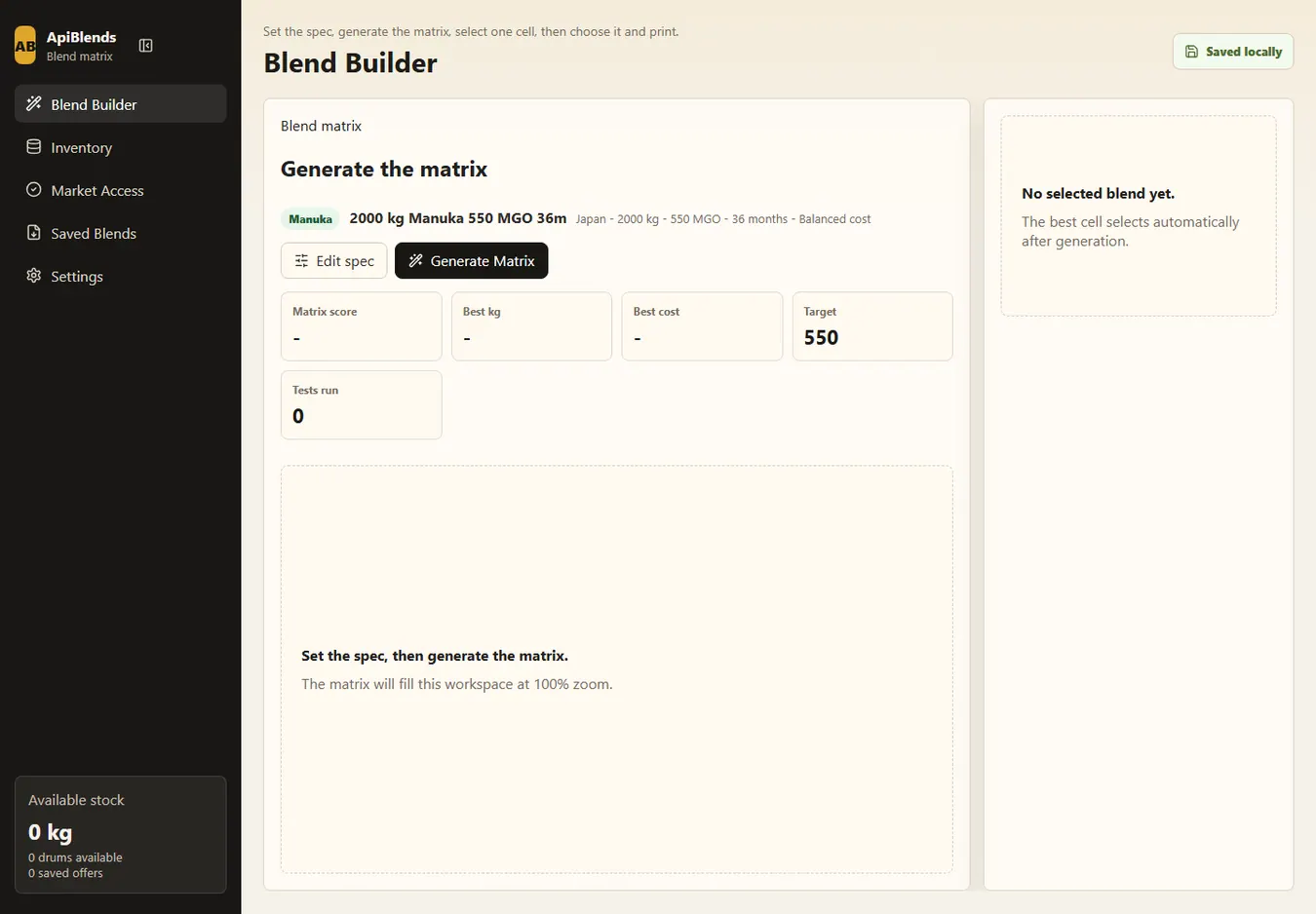 ApiBlends planning interface preview