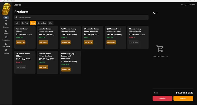 ApiPos desktop point of sale and stocktaking interface